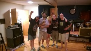 Producer Dik Ledoux and bassist Brian Costner with Blaine and Ruyter from Nashville Pussy